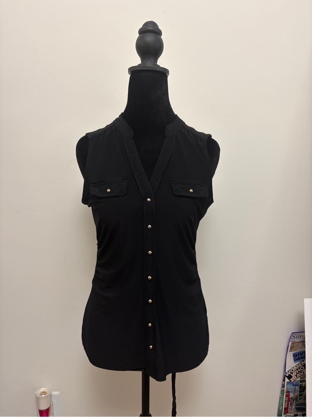 Sleeveless Black Button-Front Women's Top